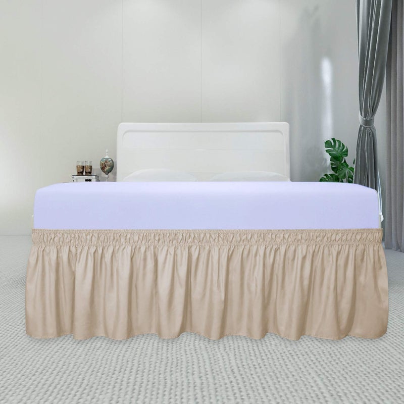 PureFit Wrap Around Ruffled Bed Skirt with Adjustable Elastic Belt - 18 Inch Drop Easy to Put On, Wrinkle Free Bedskirt Dust Ruffles, Bed Frame Cover for Twin, Twin XL and Full Size Beds, Beige - Image 2
